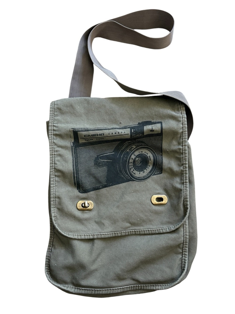 Authentic Pigment Army Green Canvas Camera Print Crossbody Messenger Field Bag
